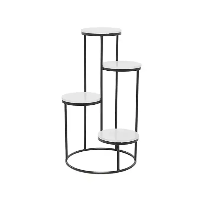 Clearance Kirklands Home Round Black and White Marble 4-Tier Plant Stand