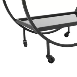 Kirklands Home Round Metal and Glass 2-Ter Bar Cart Black