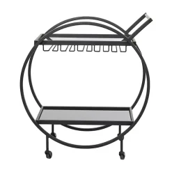 Kirklands Home Round Metal and Glass 2-Ter Bar Cart Black