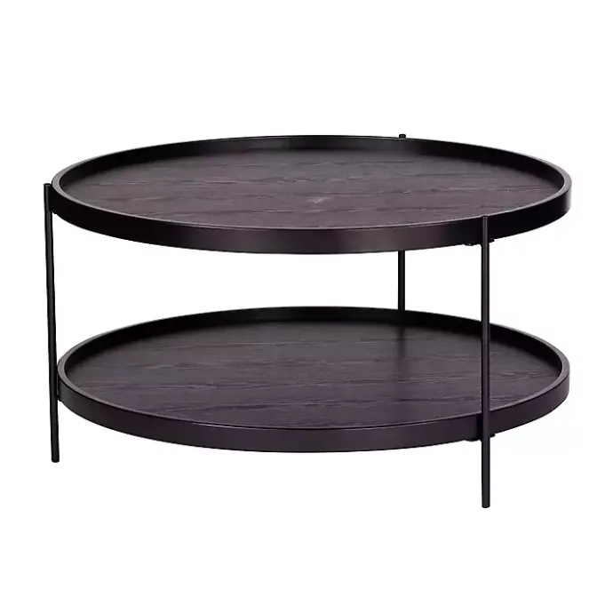 New Kirklands Home Round Wood Farmhouse Coffee Table Black