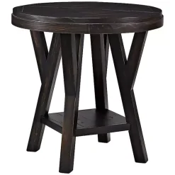 Hot Kirklands Home Round Wood Flared Base Side Table Black
