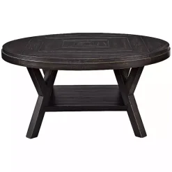 New Kirklands Home Round Wood Flared Base Coffee Table Black