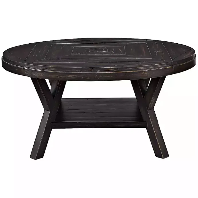 New Kirklands Home Round Wood Flared Base Coffee Table Black