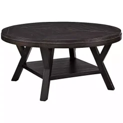 New Kirklands Home Round Wood Flared Base Coffee Table Black