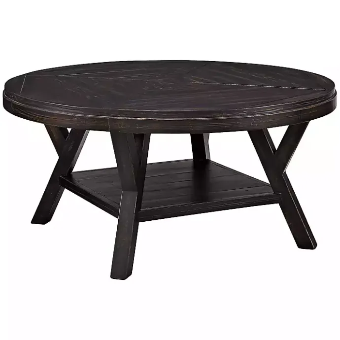New Kirklands Home Round Wood Flared Base Coffee Table Black