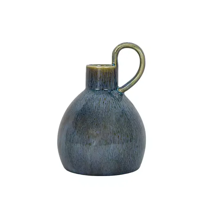Kirklands Home Round Oversized Handle Jug Vase Blue