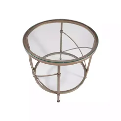 Online Kirklands Home Round Bronze Metal and Glass Accent Table Gold