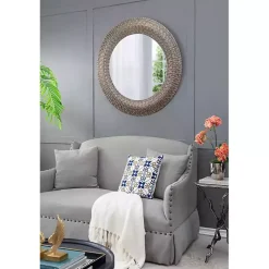 Best Kirklands Home Round Bronze Woven Texture Wall Mirror