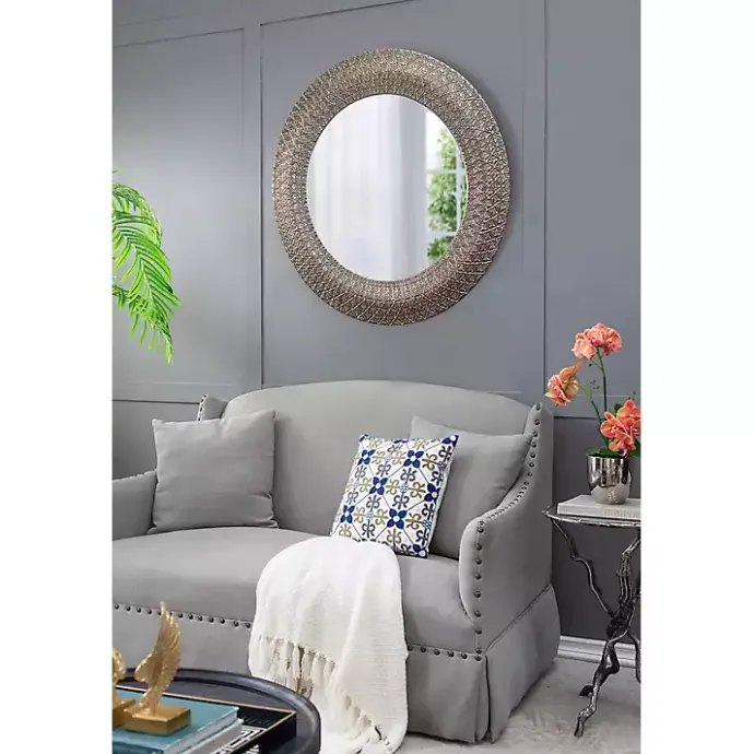 Best Kirklands Home Round Bronze Woven Texture Wall Mirror