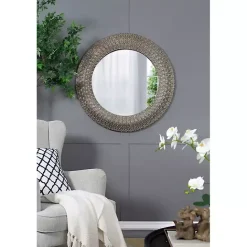 Best Kirklands Home Round Bronze Woven Texture Wall Mirror