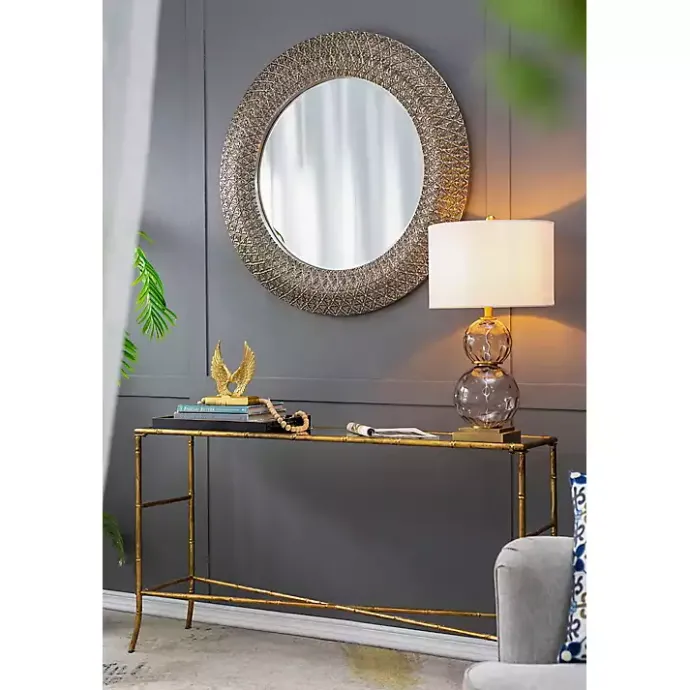 Best Kirklands Home Round Bronze Woven Texture Wall Mirror