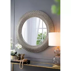 Best Kirklands Home Round Bronze Woven Texture Wall Mirror