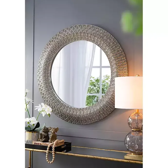 Best Kirklands Home Round Bronze Woven Texture Wall Mirror