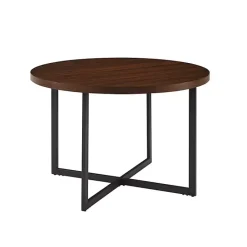 New Kirklands Home Round and Black X Base Dining Table Brown