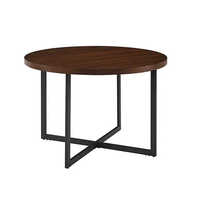 New Kirklands Home Round and Black X Base Dining Table Brown