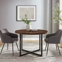 New Kirklands Home Round and Black X Base Dining Table Brown