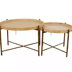 Sale Kirklands Home Round Rattan 2-pc. Nesting Coffee Table Set Brown