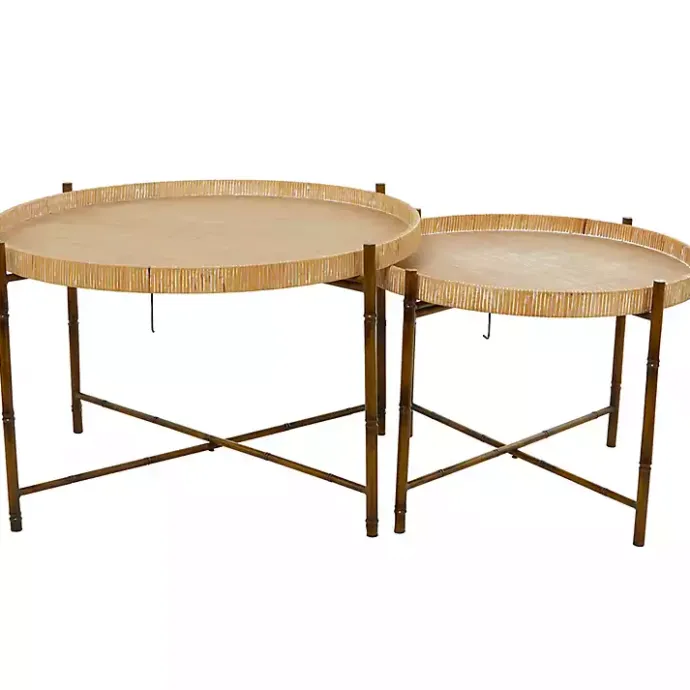 Sale Kirklands Home Round Rattan 2-pc. Nesting Coffee Table Set Brown