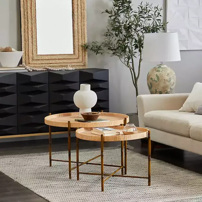 Sale Kirklands Home Round Rattan 2-pc. Nesting Coffee Table Set Brown