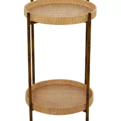 Online Kirklands Home Round Rattan 2-Tier Side Table Brown