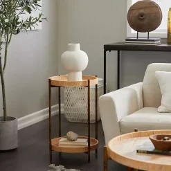 Online Kirklands Home Round Rattan 2-Tier Side Table Brown