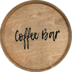 New Kirklands Home Round Wood Coffee Bar Tray Brown