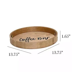 New Kirklands Home Round Wood Coffee Bar Tray Brown