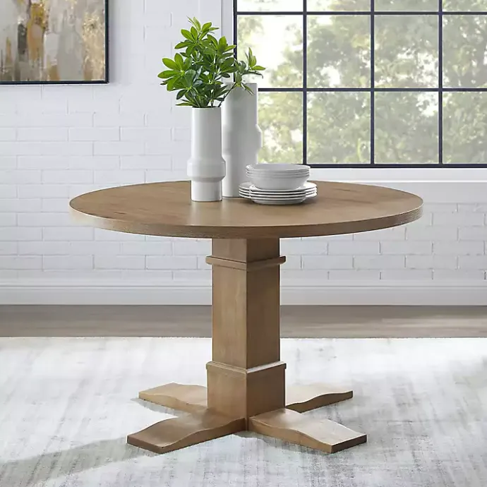 Hot Kirklands Home Round Brown Wood Pedestal Base Dining Table