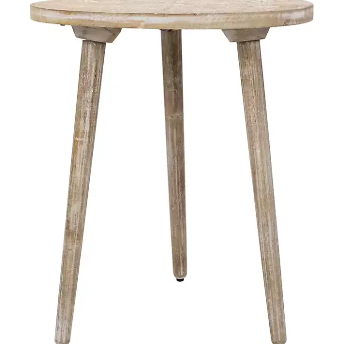Best Kirklands Home Round Brushed White Engraved Accent Table