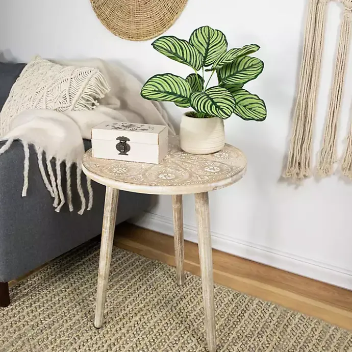 Best Kirklands Home Round Brushed White Engraved Accent Table