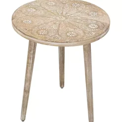Best Kirklands Home Round Brushed White Engraved Accent Table
