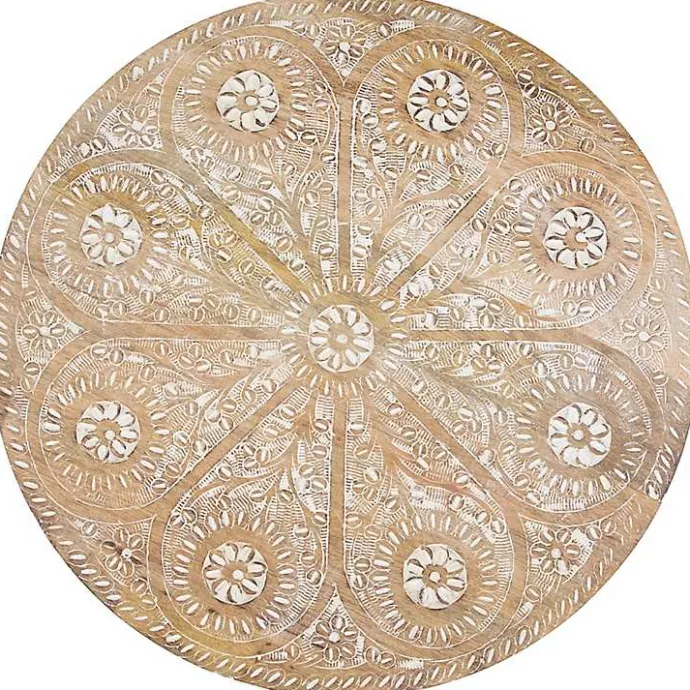 Best Kirklands Home Round Brushed White Engraved Accent Table