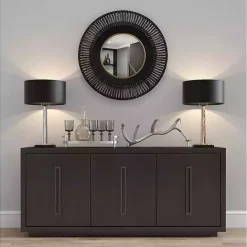 Best Kirklands Home Round Cantara Black Metal Wall Mirror