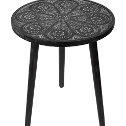 Online Kirklands Home Round Charcoal Floral Engraved Accent Table Black
