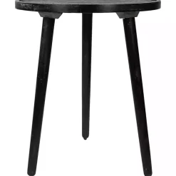 Online Kirklands Home Round Charcoal Floral Engraved Accent Table Black