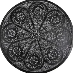 Online Kirklands Home Round Charcoal Floral Engraved Accent Table Black