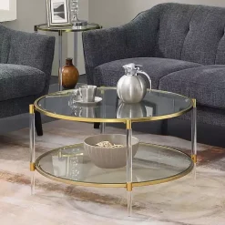 New Kirklands Home Round Acrylic and Glass Coffee Table Clear