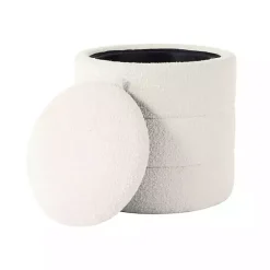 Best Kirklands Home Round Cream Boucle Storage Ottoman Ivory
