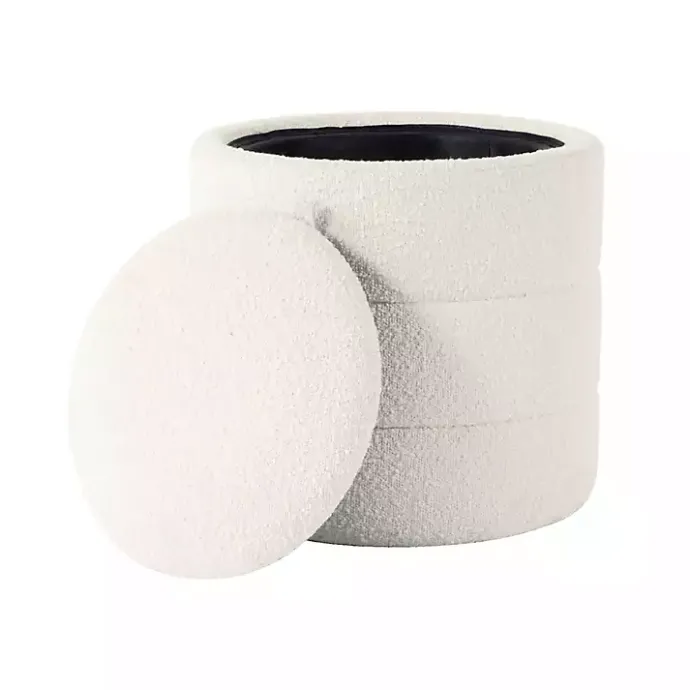 Best Kirklands Home Round Cream Boucle Storage Ottoman Ivory