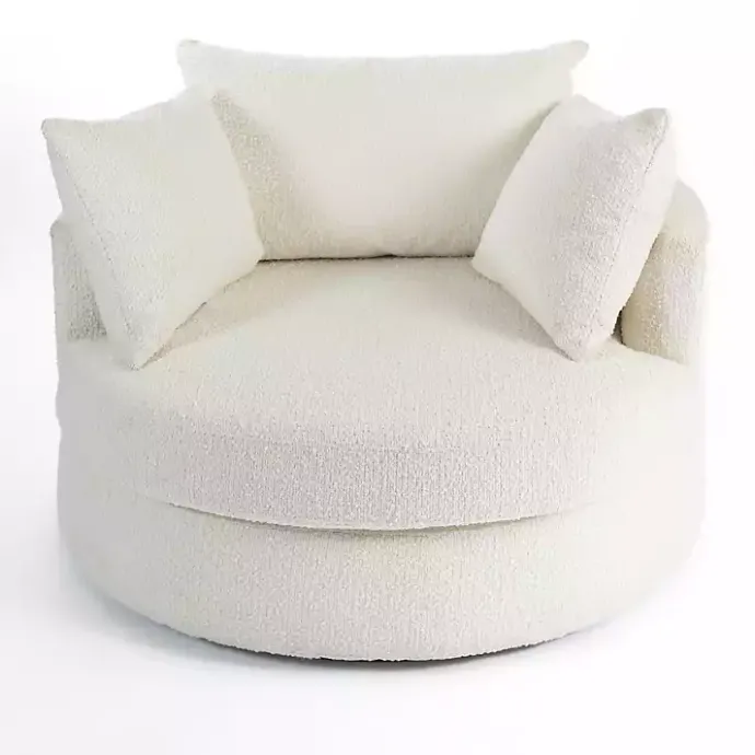 Hot Kirklands Home Round Cream Boucle Swivel Accent Chair Ivory