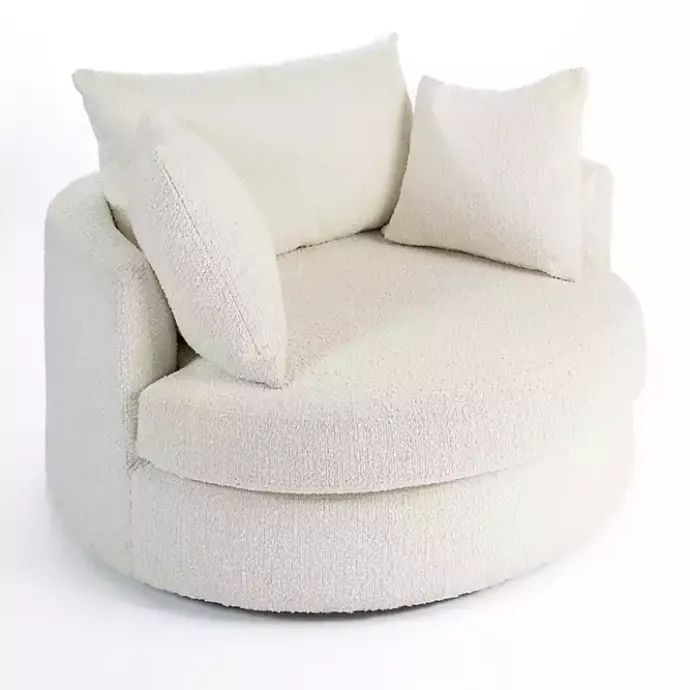 Hot Kirklands Home Round Cream Boucle Swivel Accent Chair Ivory