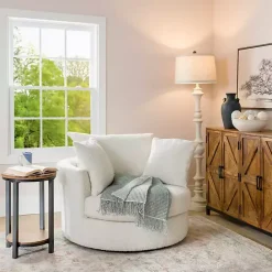 Hot Kirklands Home Round Cream Boucle Swivel Accent Chair Ivory