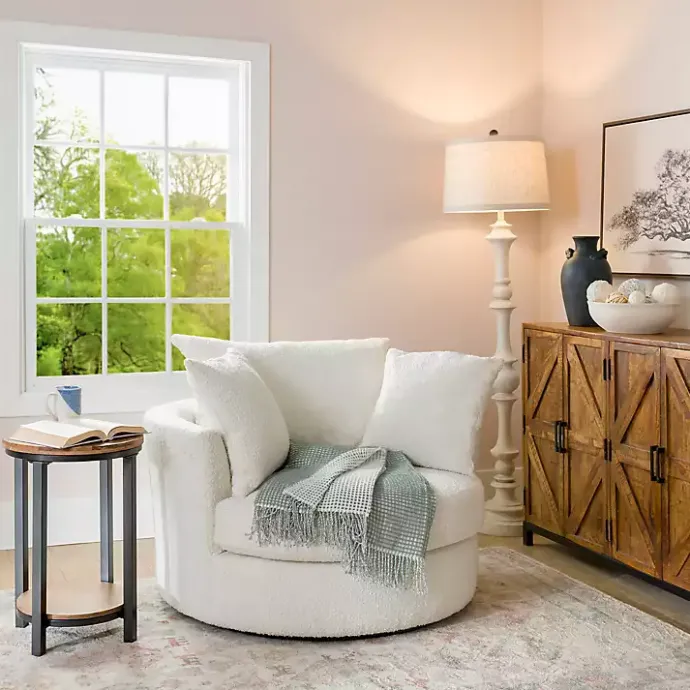 Hot Kirklands Home Round Cream Boucle Swivel Accent Chair Ivory