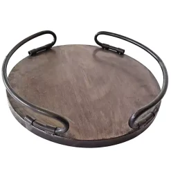 Best Kirklands Home Round Curved Metal Handles Tray Brown