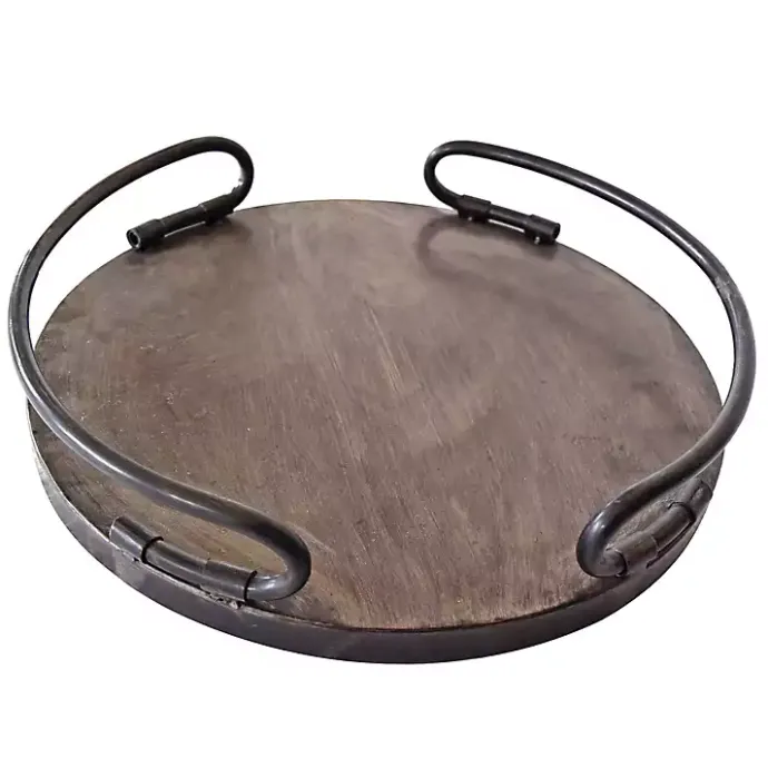 Best Kirklands Home Round Curved Metal Handles Tray Brown
