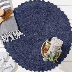 Discount Kirklands Home Round French Crochet Bath Mat, 28 in. Blue