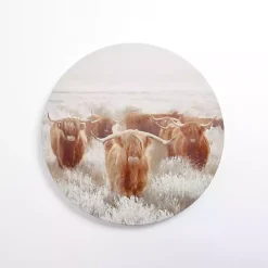 Kirklands Home Round Frosty Highland Cows Canvas Art Print