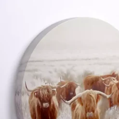 Kirklands Home Round Frosty Highland Cows Canvas Art Print