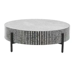 Outlet Kirklands Home Round Geometric Stripe Shell Coffee Table