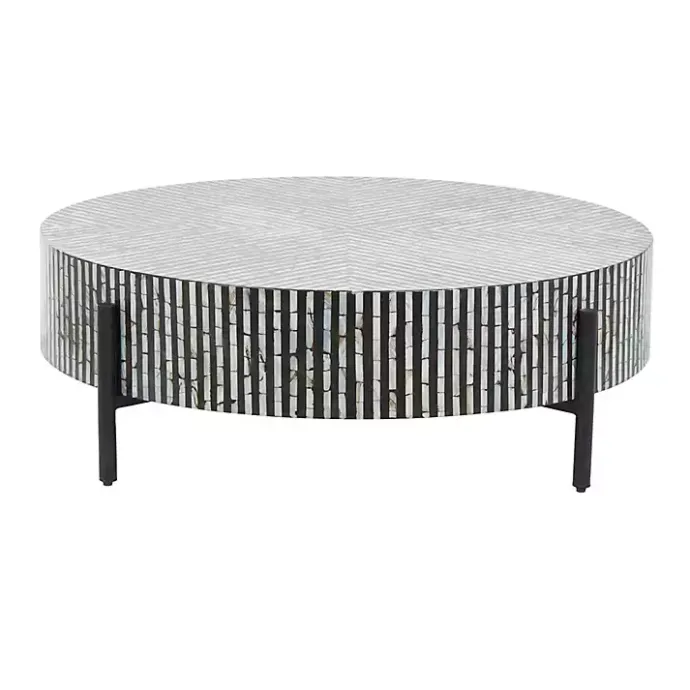 Outlet Kirklands Home Round Geometric Stripe Shell Coffee Table
